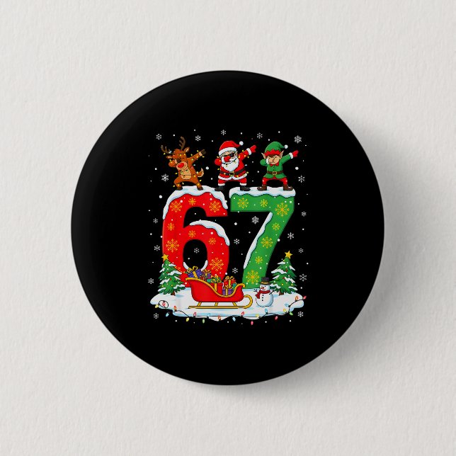 Christmas 67 Six Seven Meme Gen Alpha Reindeer San Button (Front)