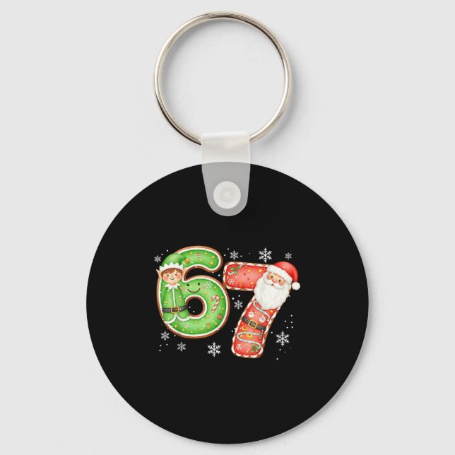 Christmas 6 7 Six Seven Funny 67 Meme Santa Claus  Keychain (Front)