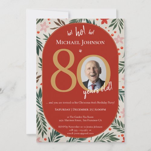 Christmas 80th Birthday  Invitation