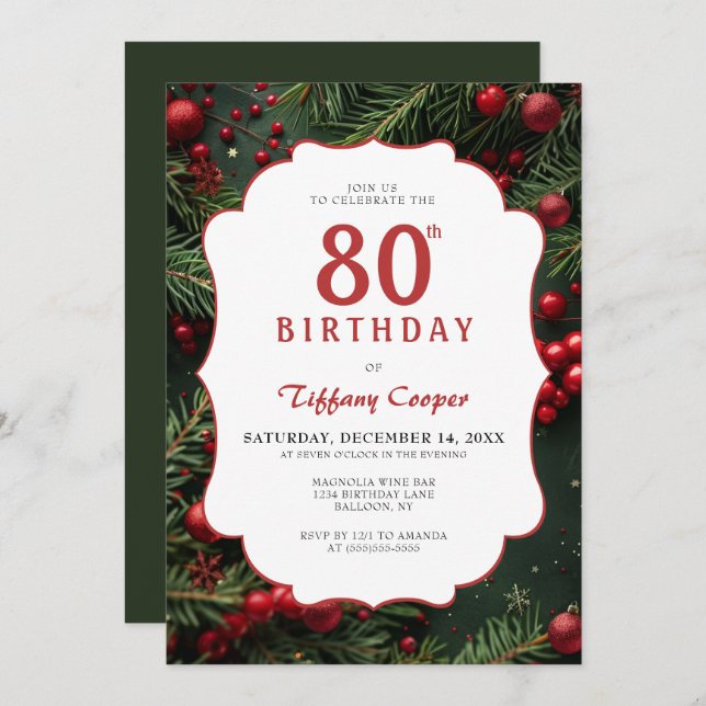 Christmas 80th Birthday Invitation (Front/Back)