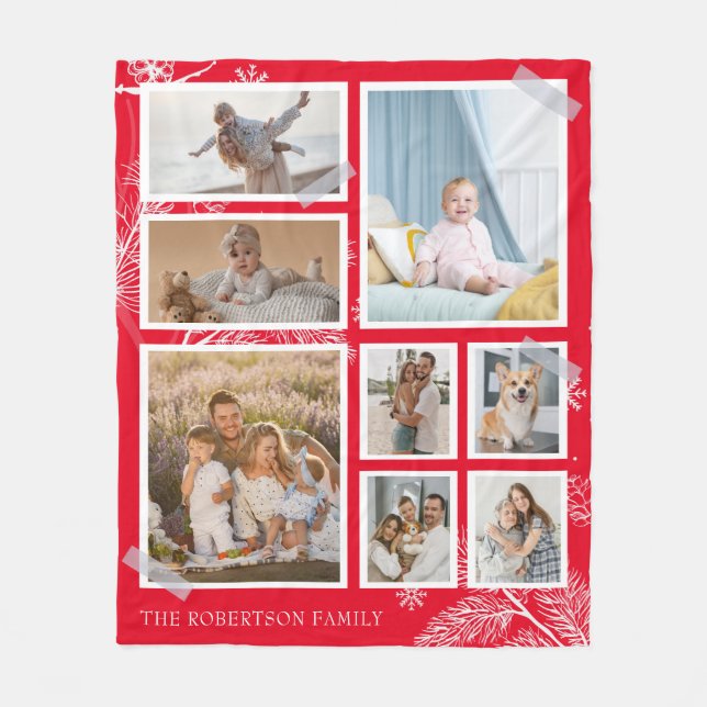 Christmas 8 Photo Collage Family Fleece Blanket (Front)