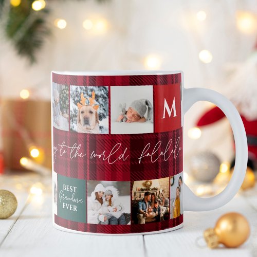 Christmas 8 photos grid best grandma red plaid  coffee mug