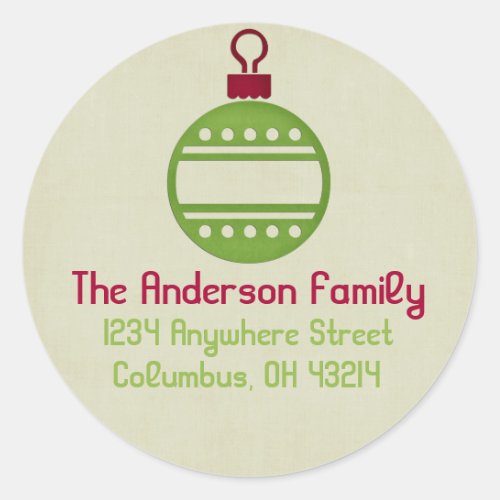 Christmas 9  Ornament 1 Round Return Address Classic Round Sticker