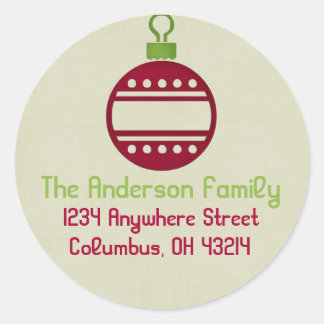 Christmas 9 : Ornament 2 Round Return Address Classic Round Sticker