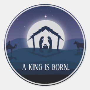 Christmas A King is born Classic Round Sticker