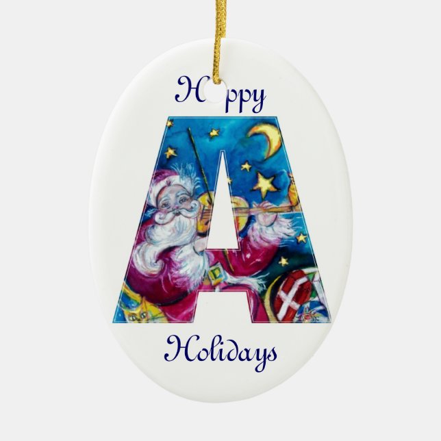 CHRISTMAS A LETTER / INSPIRED SANTA MONOGRAM CERAMIC ORNAMENT (Front)