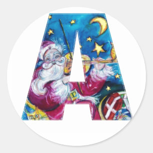 CHRISTMAS A LETTER / INSPIRED SANTA MONOGRAM CLASSIC ROUND STICKER