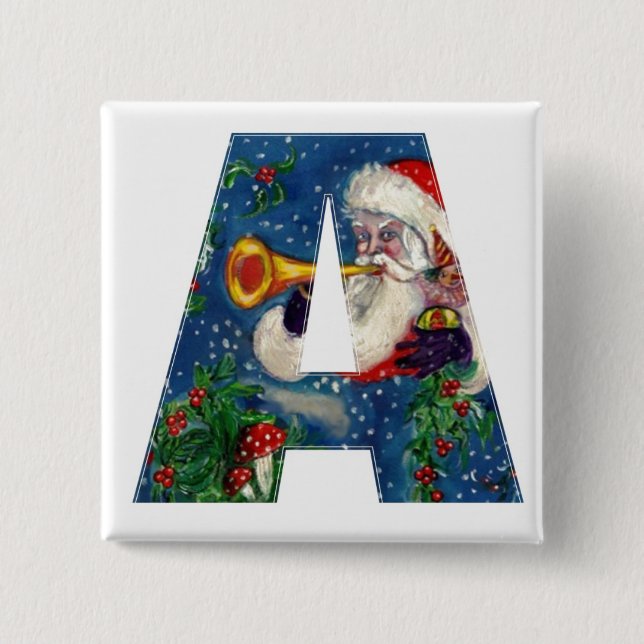 CHRISTMAS A LETTER / SANTA BUGLER MONOGRAM PINBACK BUTTON (Front)