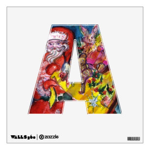 CHRISTMAS A LETTER  SANTA CLAUS AND GIFTS MONOGRAM WALL DECAL