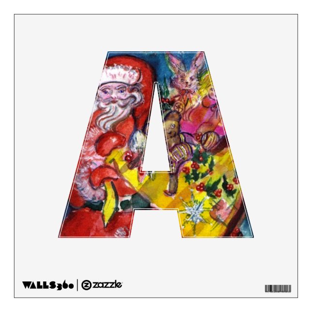 CHRISTMAS A LETTER  SANTA CLAUS AND GIFTS MONOGRAM WALL DECAL (Front)