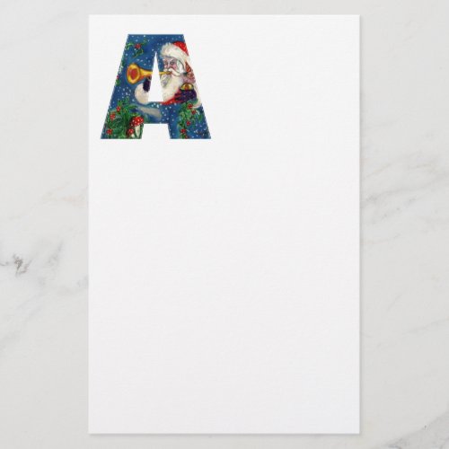 CHRISTMAS A LETTER  SANTA CLAUS BUGLER MONOGRAM STATIONERY