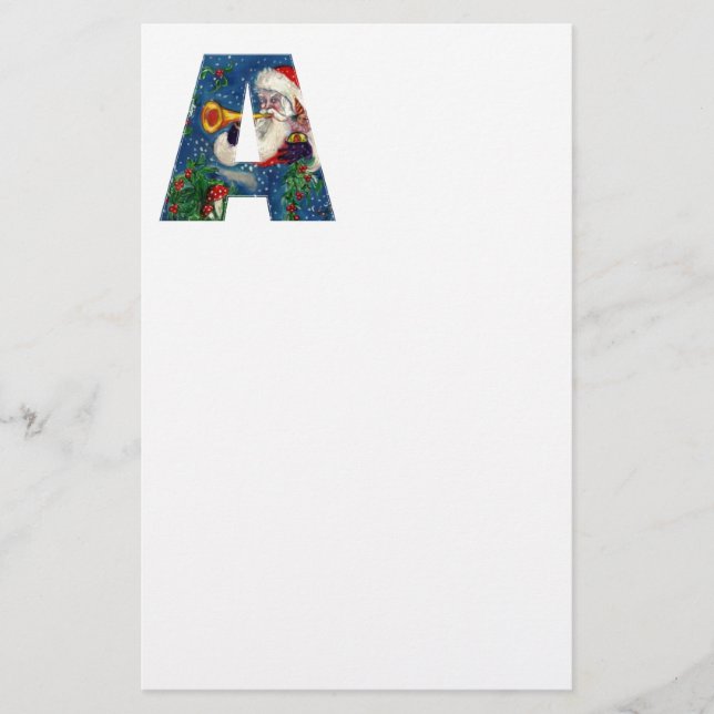 CHRISTMAS A LETTER / SANTA CLAUS BUGLER MONOGRAM STATIONERY (Front)