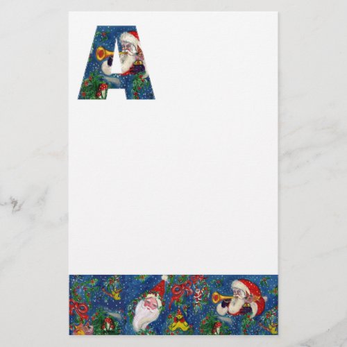 CHRISTMAS A LETTER  SANTA CLAUS BUGLER MONOGRAM STATIONERY