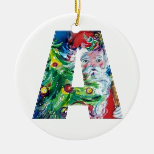 CHRISTMAS A LETTER  SANTA WITH CHRISTMAS TREE CERAMIC ORNAMENT