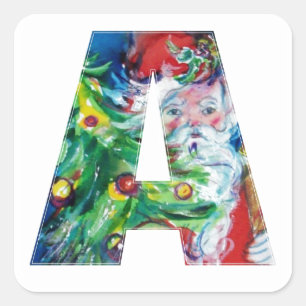 CHRISTMAS A LETTER / SANTA WITH CHRISTMAS TREE SQUARE STICKER