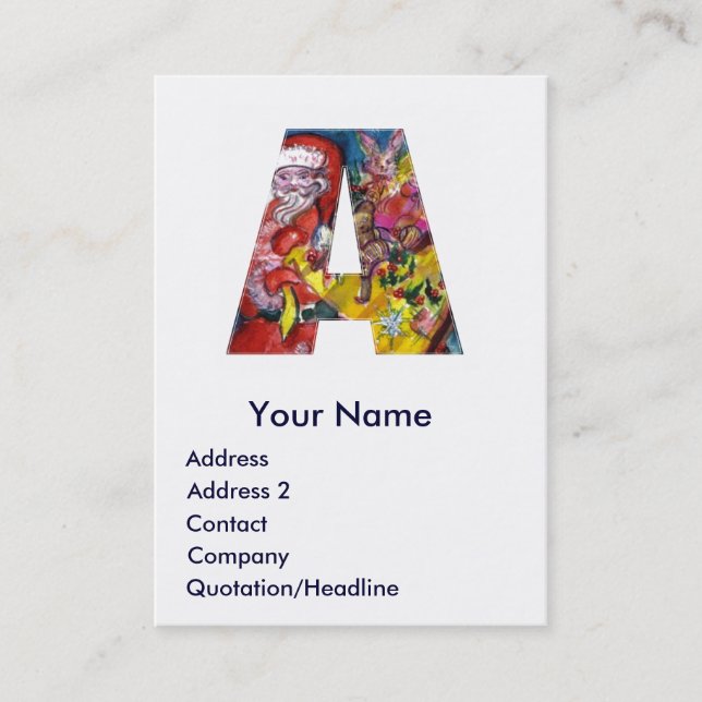 CHRISTMAS A LETTER / SANTA WITH GIFTS MONOGRAM BUSINESS CARD (Front)