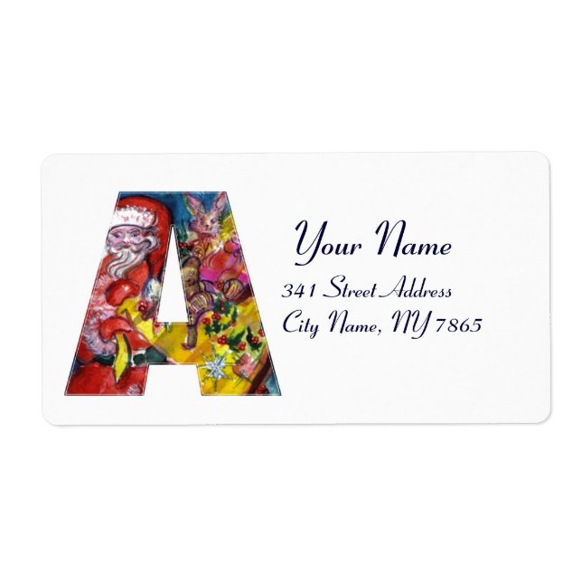 CHRISTMAS A LETTER  / SANTA  WITH GIFTS MONOGRAM LABEL (Front)