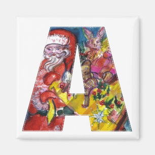 CHRISTMAS A LETTER / SANTA WITH GIFTS MONOGRAM MAGNET