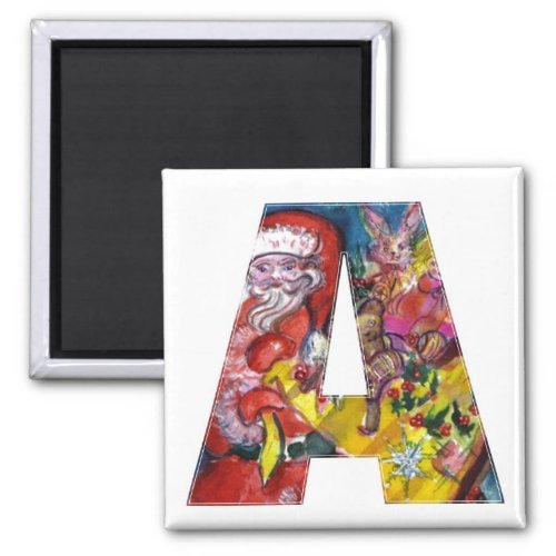 CHRISTMAS A LETTER   SANTA  WITH GIFTS MONOGRAM MAGNET