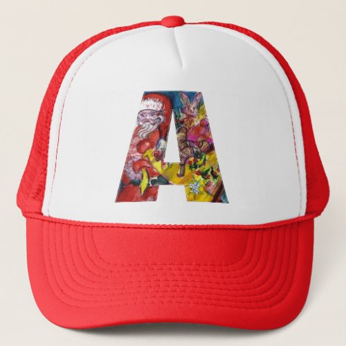 CHRISTMAS A LETTER   SANTA  WITH GIFTS MONOGRAM TRUCKER HAT