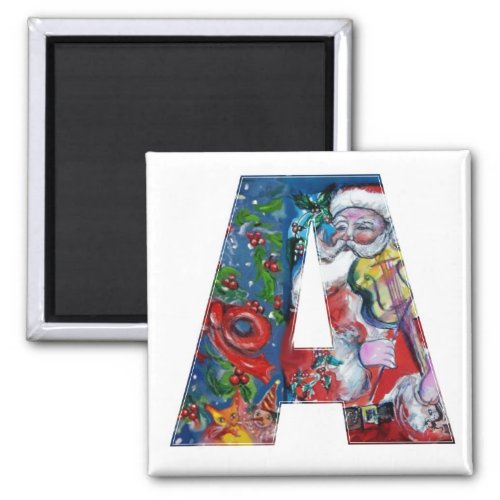 CHRISTMAS A LETTER  SANTA  WITH VIOLIN MONOGRAM MAGNET