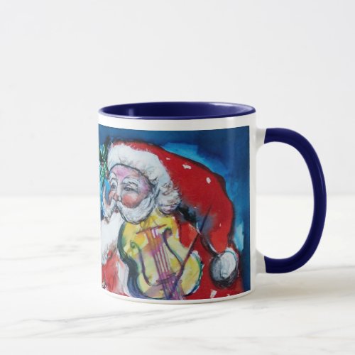 CHRISTMAS A LETTER  SANTA  WITH VIOLIN MONOGRAM MUG