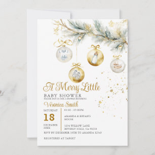 Christmas A Merry Little Baby Shower Glass Bauble Invitation