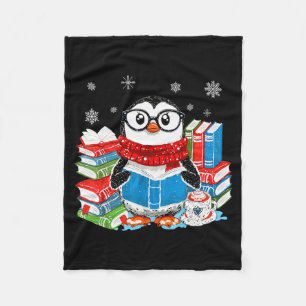 Christmas A Penguin Reading Book Snowflake Cocoa H Fleece Blanket