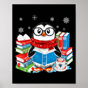 Christmas A Penguin Reading Book Snowflake Cocoa H Poster
