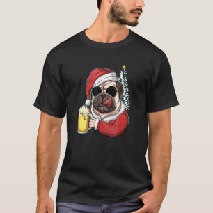 Christmas A Pitbull Dog Santa Hat And Drink Beer O T-Shirt