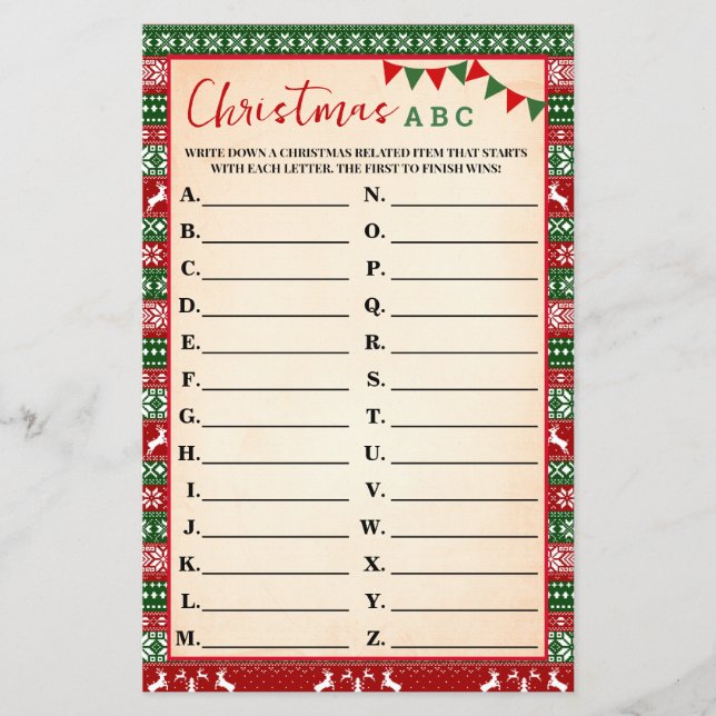 Christmas ABC Game Ugly Sweater Card Flyer (Front)