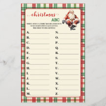 Christmas ABC Red Green Plaid Game Card