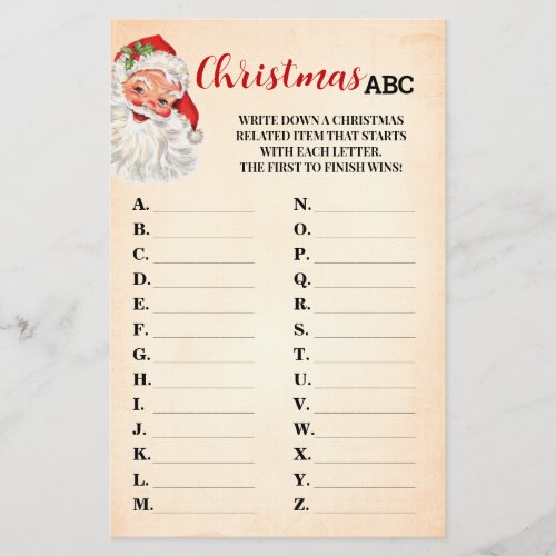 Christmas ABC Vintage Santa Game Card Flyer