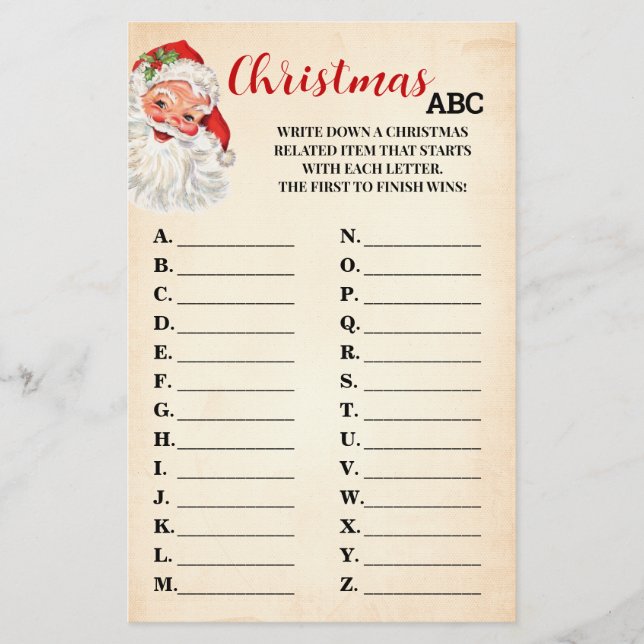 Christmas ABC Vintage Santa Game Card Flyer (Front)