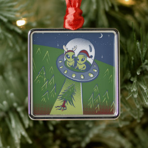 Christmas abduction metal ornament