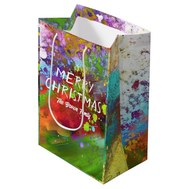 Christmas abstract art  red and green custom  medium gift bag (Front Angled)