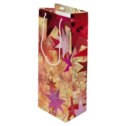 CHRISTMAS Abstract Red Pink Burgundy Stars Wine Gift Bag