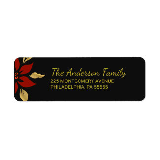 Christmas Abstract Red Poinsettia Return Address Label
