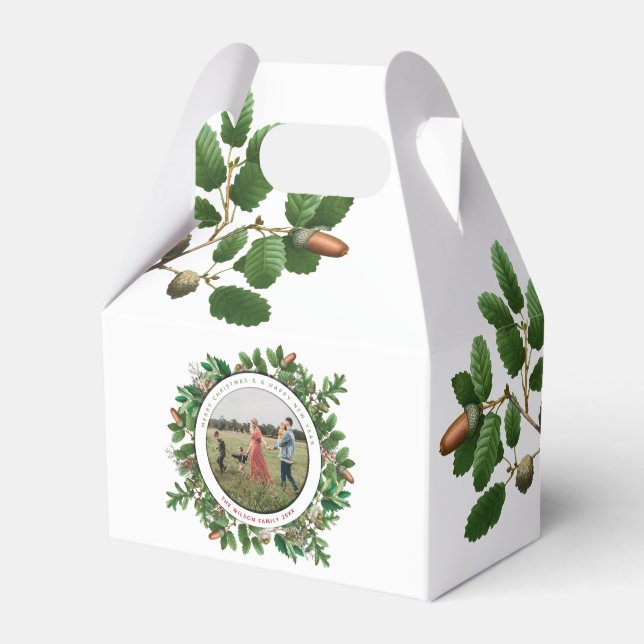 Christmas Acorn Wreath Family Photo  Favor Boxes (Front Side)