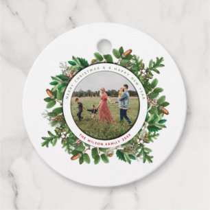 Christmas Acorn Wreath Family Photo Gift Favor Tags
