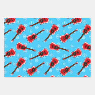 Christmas Acoustic Guitar Guitarist Pattern Wrapping Paper Sheets