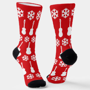 Christmas Acoustic Guitars and Snowflakes Music Socks