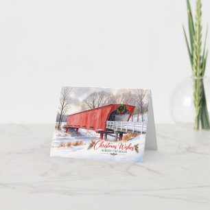 Christmas Across the Miles Red Covered Bridge Holiday Card