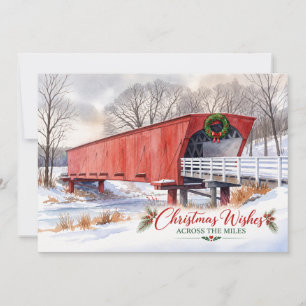 Christmas Across the Miles Red Covered Bridge Holiday Card