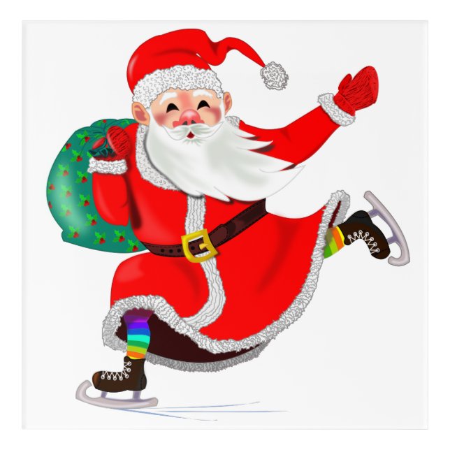 Christmas Acrylic Print Santa with Gift  (Front)