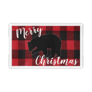 Christmas Acrylic Serving Tray Red Plaid Black Bea