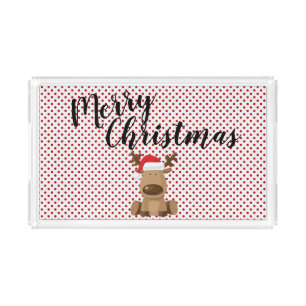 Christmas Acrylic Serving Tray Reindeer Polka Dot