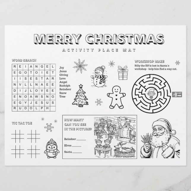 Christmas Activity for Kids paper placemat (Front)