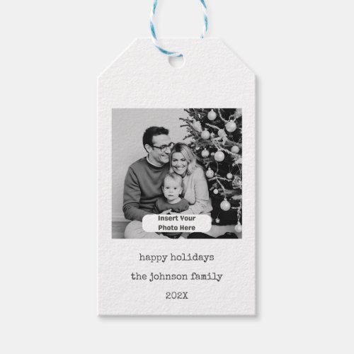 Christmas Add One Photo Black  White Custom Gift Tags