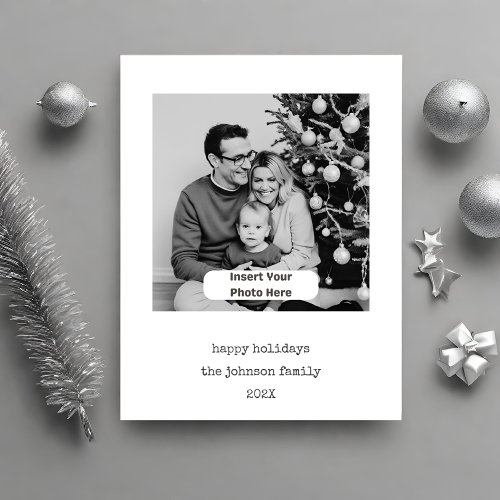 Christmas Add One Photo Black  White Custom Holiday Card